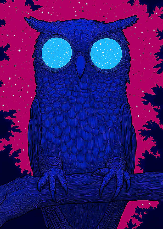 Blue Owl with Starry Eyes