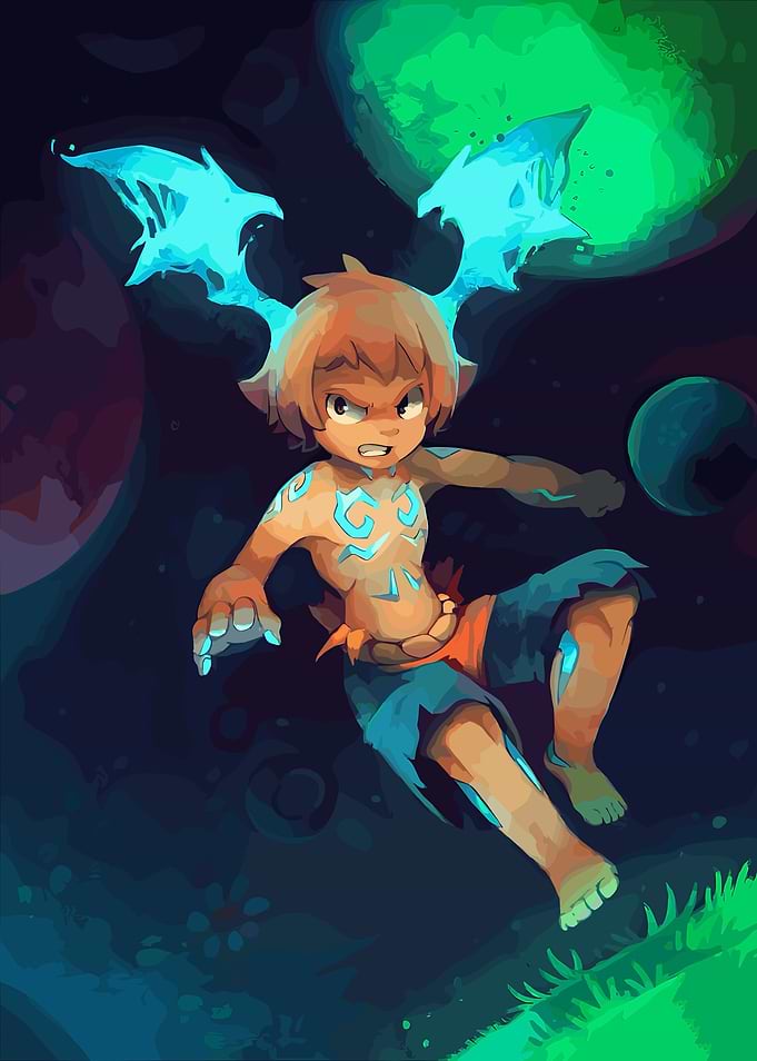 Cartoon Boy with Glowing Antlers