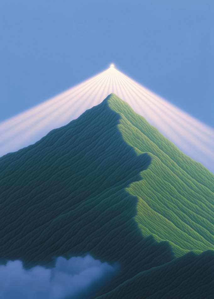 Mountain Peak with Radiating Light