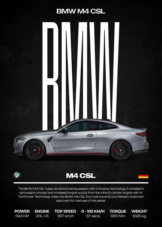 BMW M4 CSL Car Poster