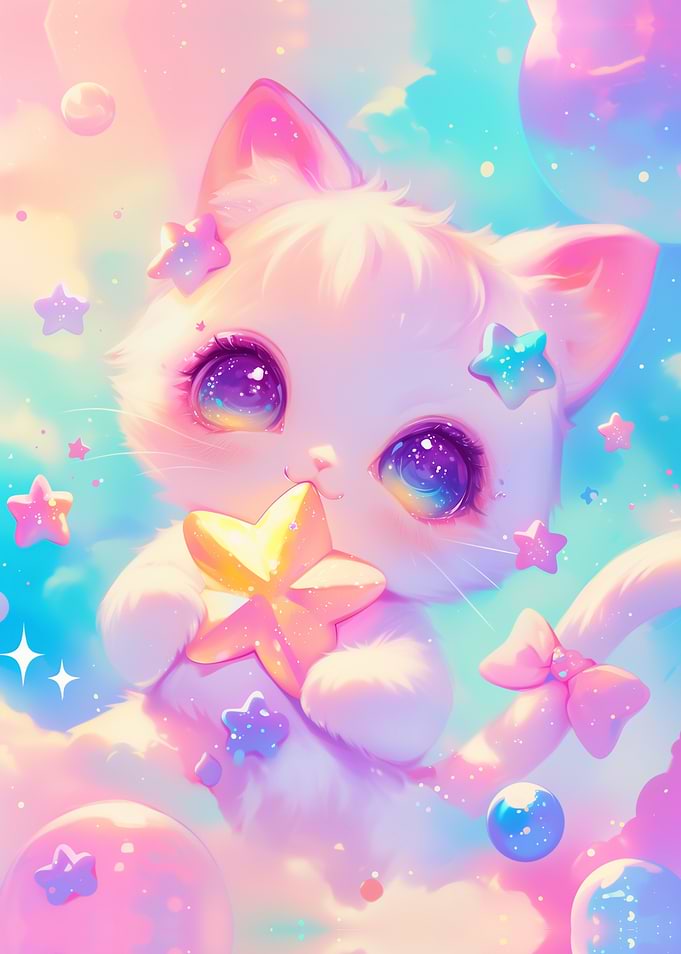 Moon And Sun: Cute Pastel Cat SUN with Star