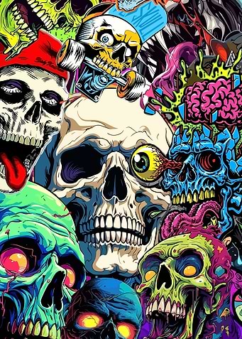 Colorful Skulls and Skateboard Art