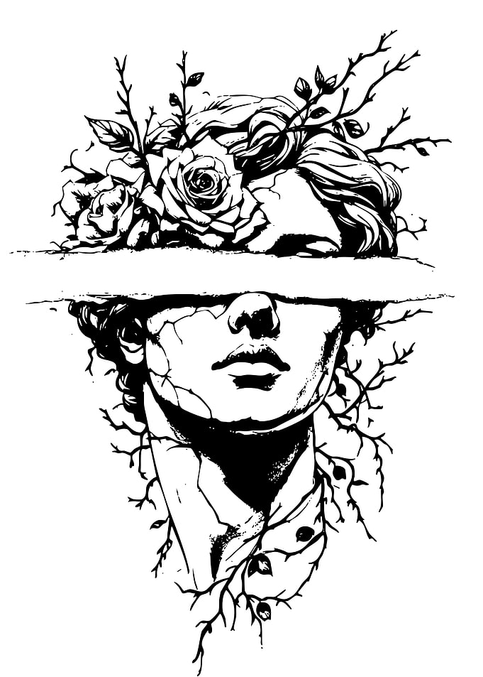 Blindfolded Statue with Roses and Thorns