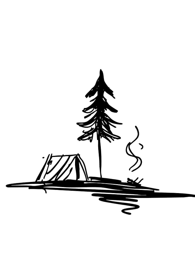 Camping Sketch with Tent and Fire