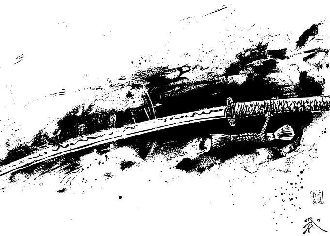 Katana Sword Ink Wash Painting