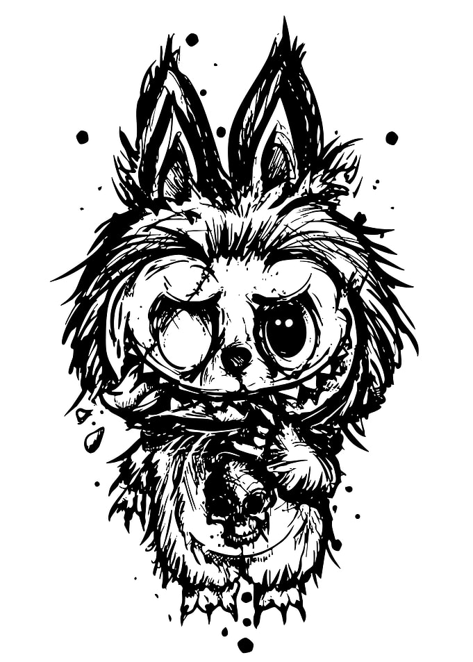 Creepy Cartoon Monster with Skull