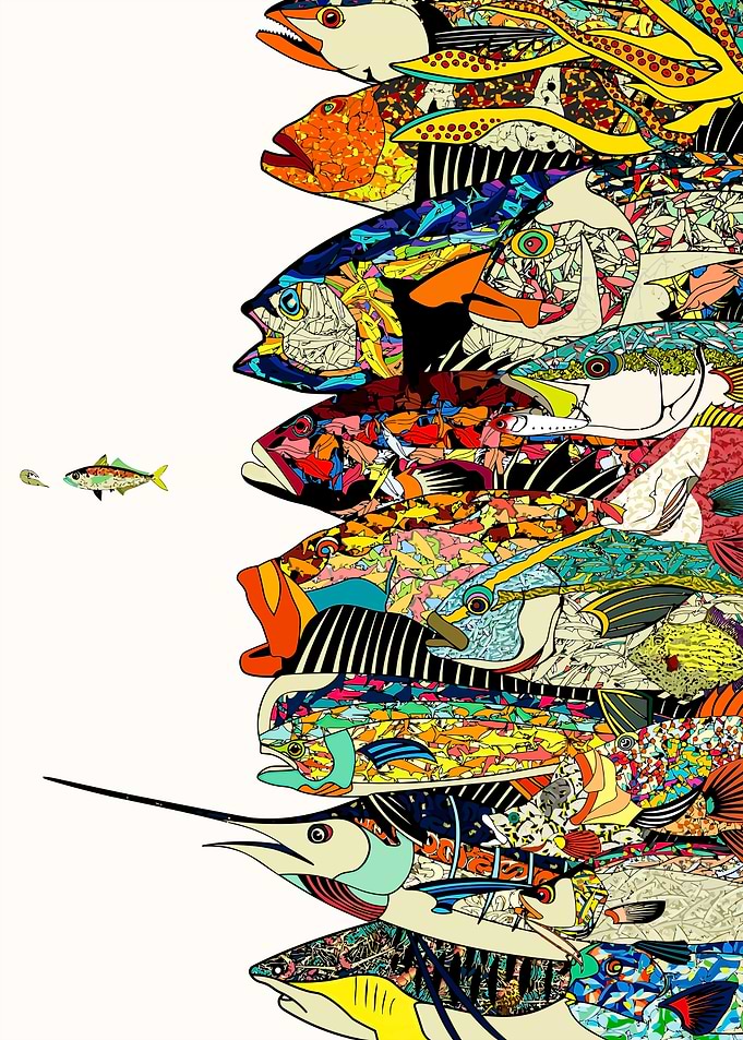 Colorful Stacked Fish Illustration