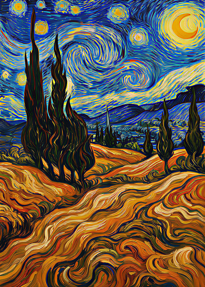 Starry Night Cypress Trees Oil Painting Art