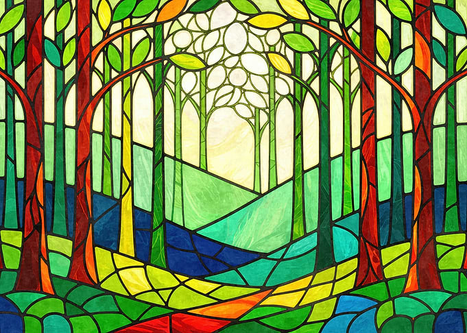 Stained Glass Forest Landscape