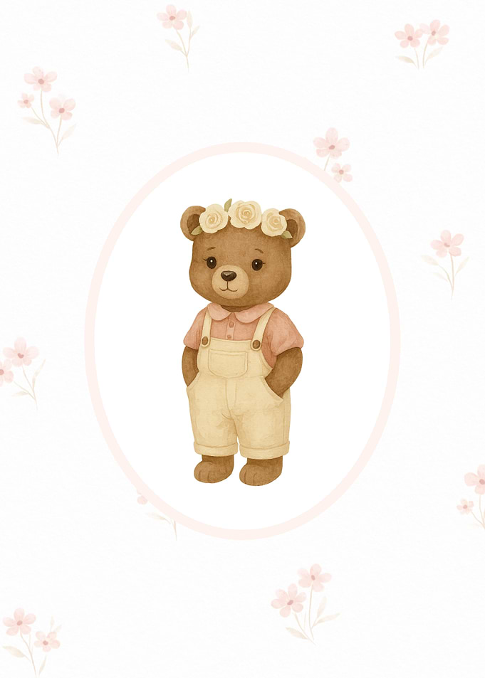 Cute Bear with Flower Crown Illustration