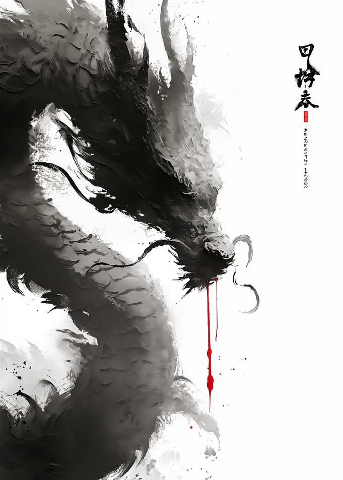 Ink Oriental Dragon with Blood