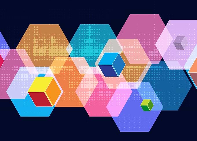 Abstract Hexagon and Cube Composition