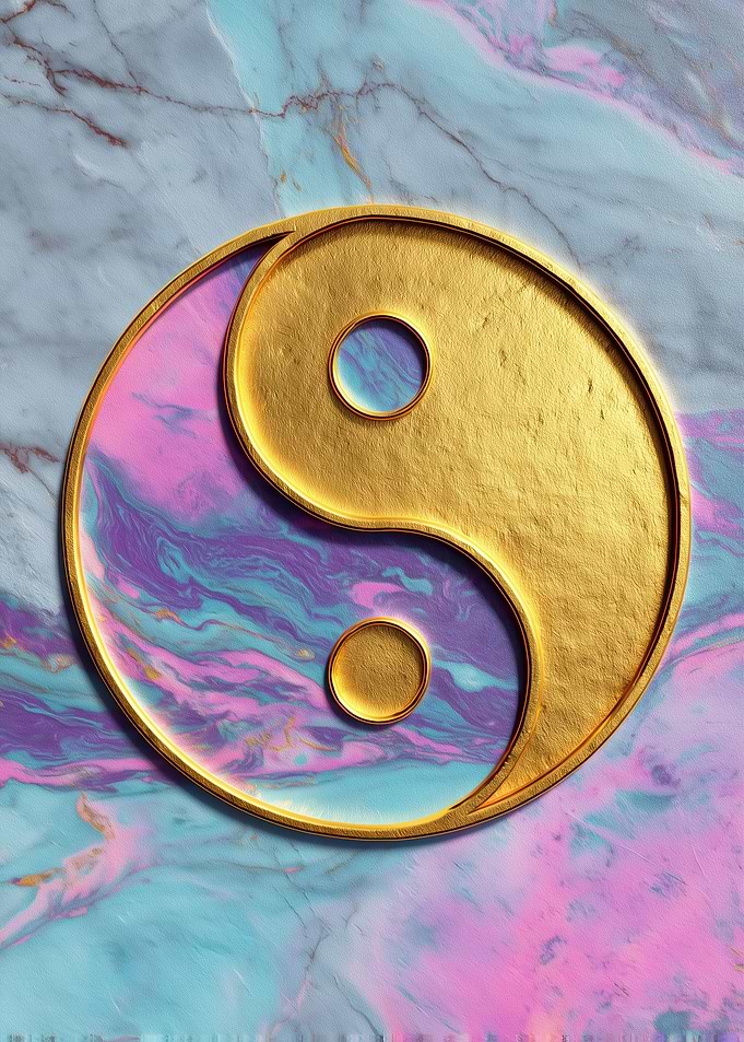 Golden Yin Yang on Marble