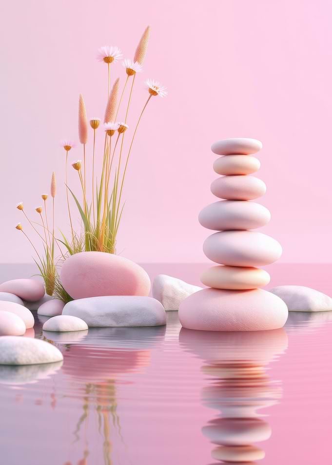 Zen Stones and Flowers in Water