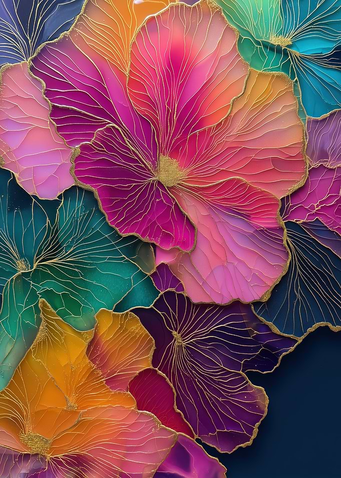 Colorful Floral Art with Gold Accents