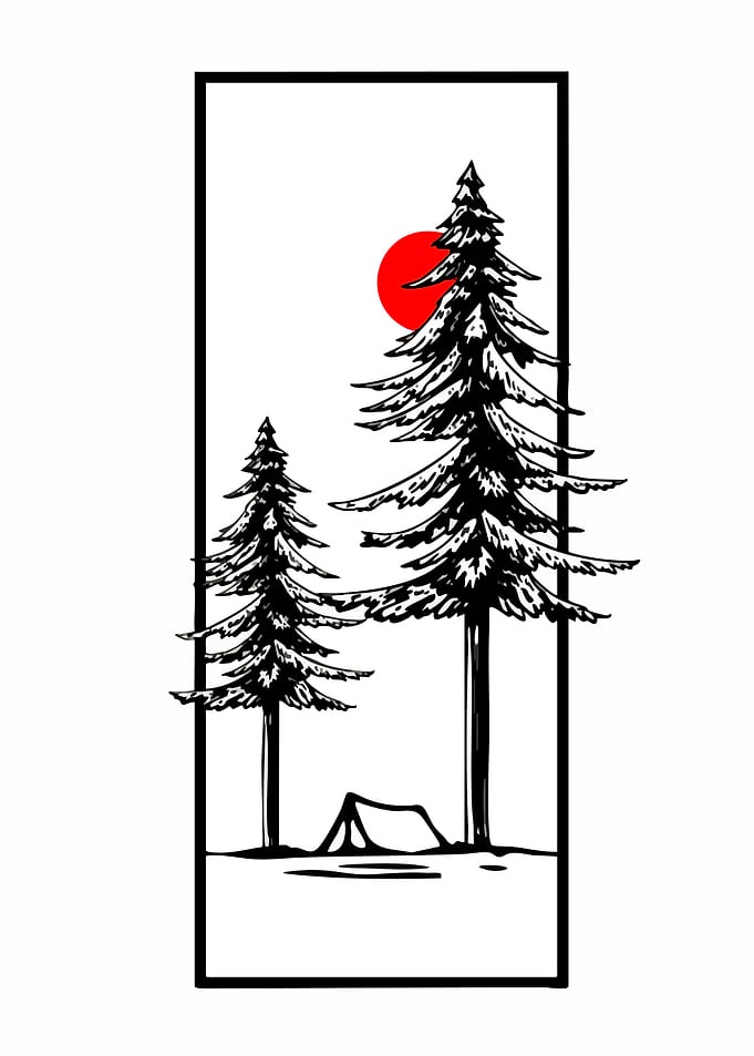 Camping in the Woods Illustration