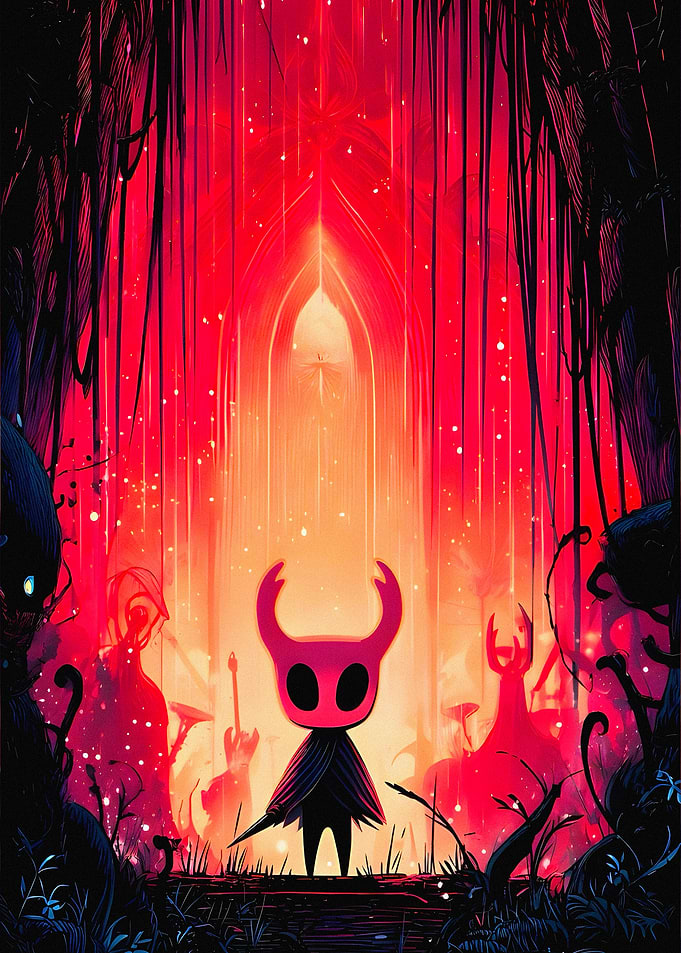 Hollow Knight in a Red Forest
