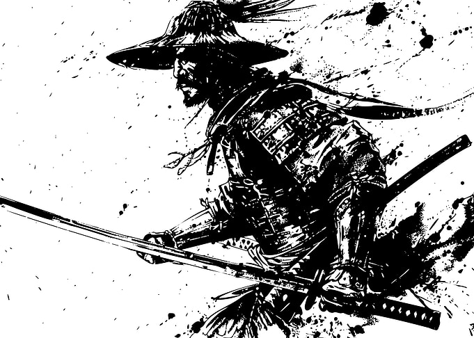 Samurai Warrior Black and White Art