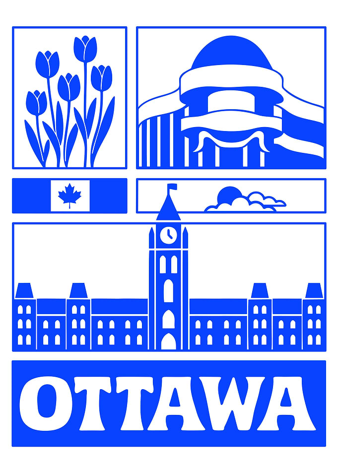 Ottawa Poster, Canada Blue and White Collage