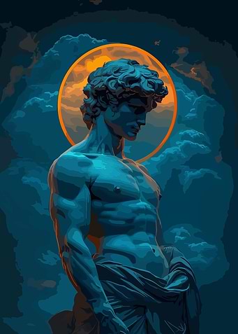 Blue Statue with Orange Halo