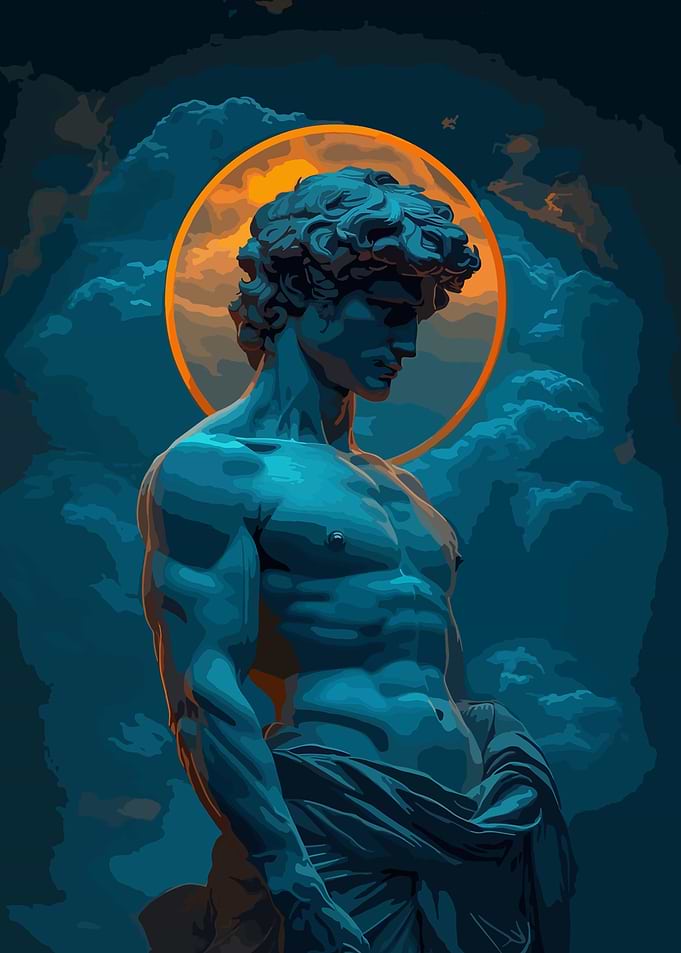 Blue Statue with Orange Halo