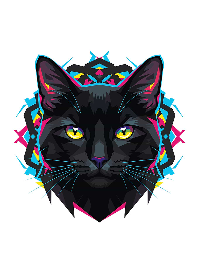 Geometric Black Cat Portrait