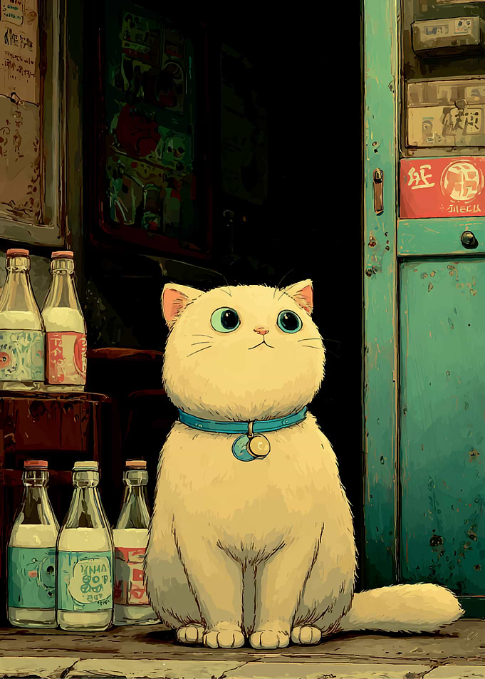 Cute Cat Near Storefront Illustration