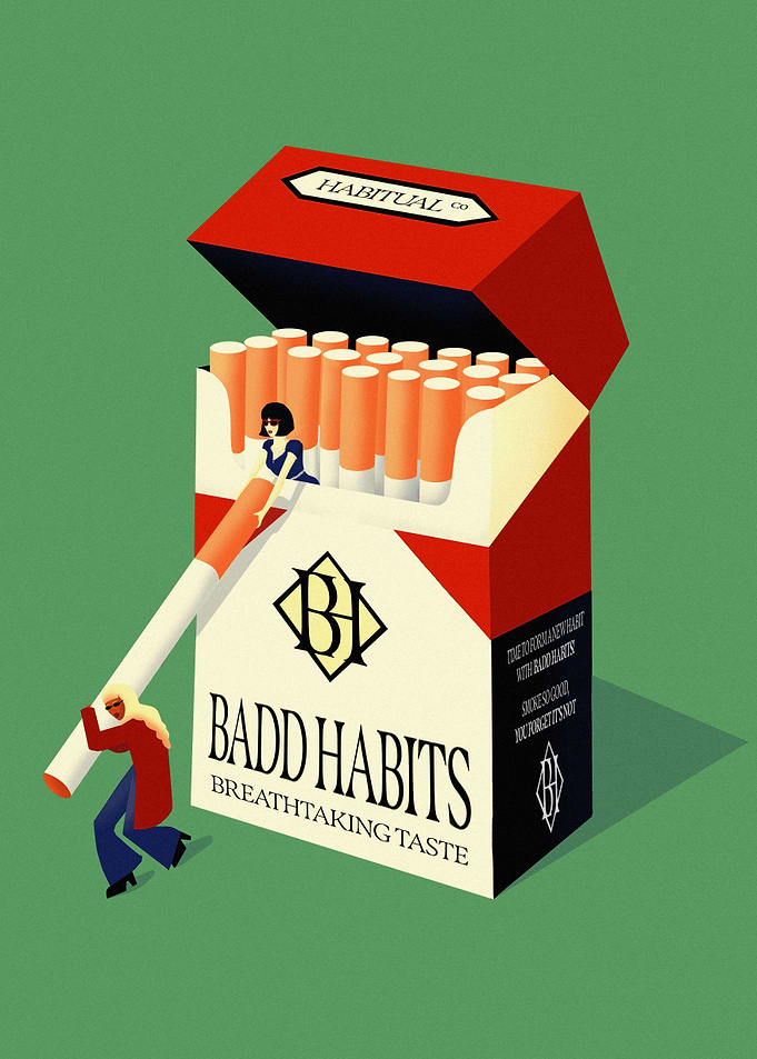 'Badd Habits' 70's Retro Cigarette Pack Illustration