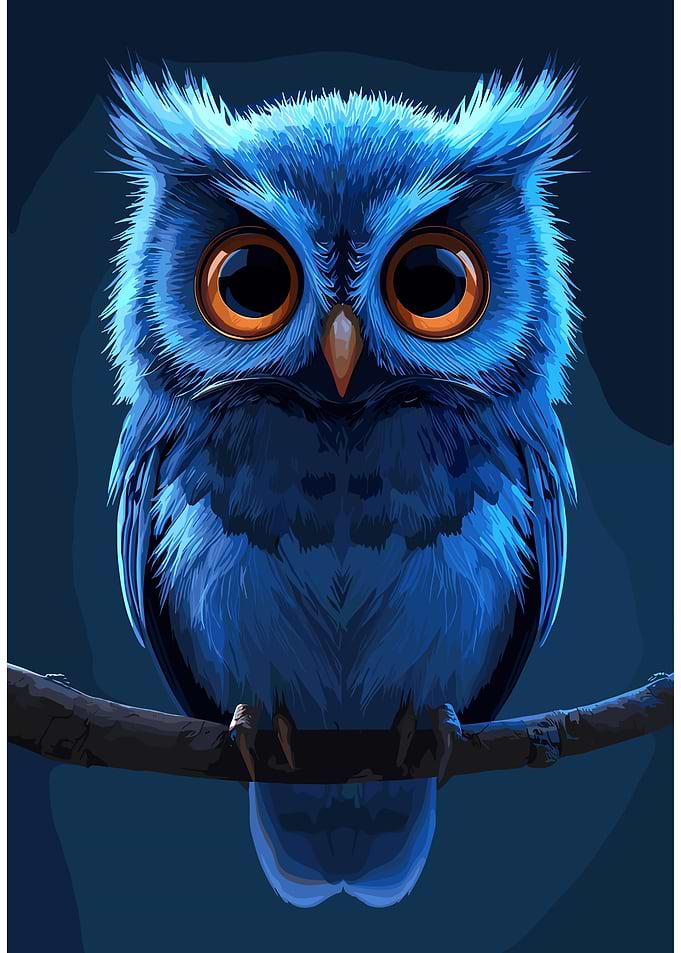 Blue Owl Perched on Branch