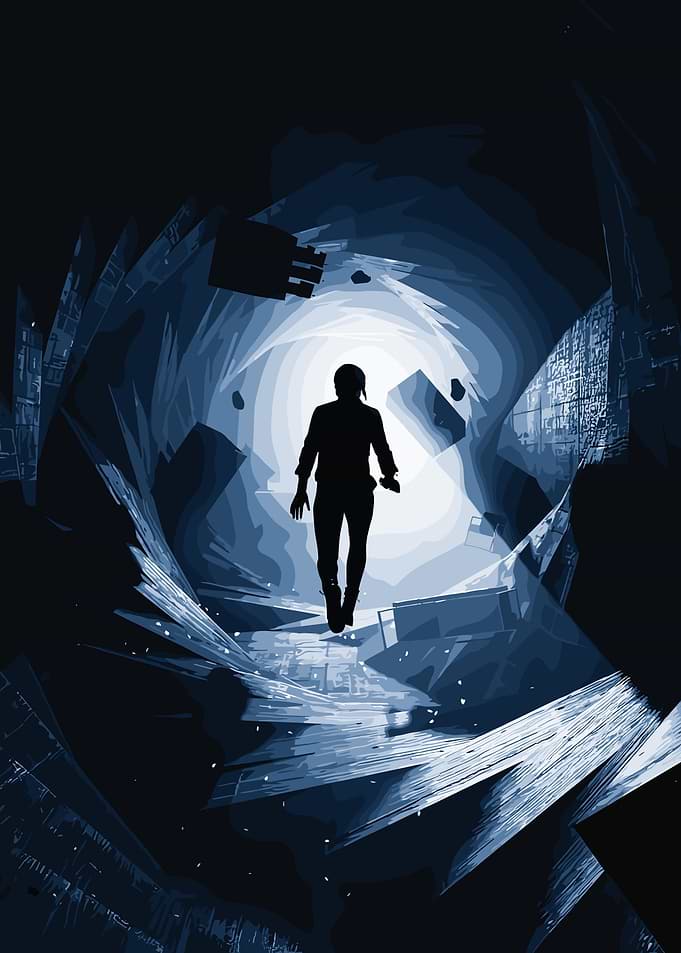 Silhouette in Abstract Blue Tunnel