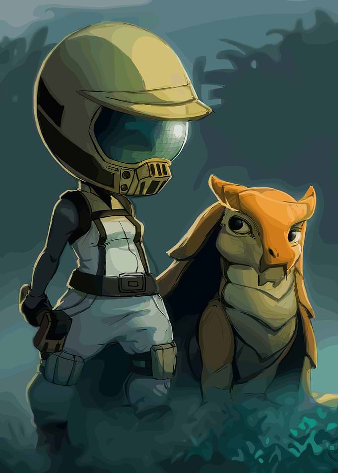 Astronaut and Alien Creature Illustration