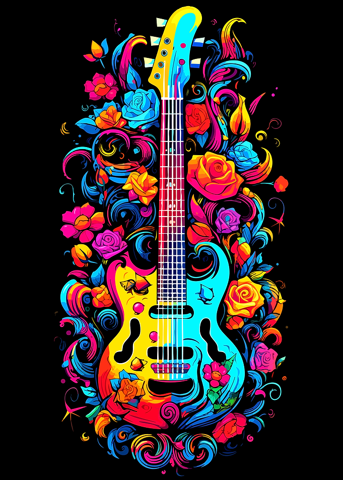 Colorful Guitar with Floral Ornament