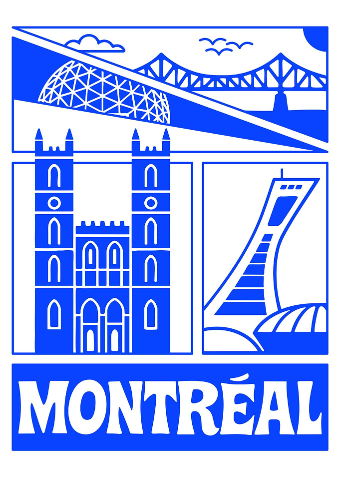 Montreal Poster landmarks blue and white graphic