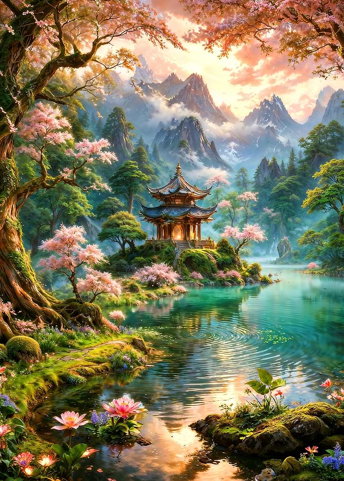 Pagoda in a serene landscape