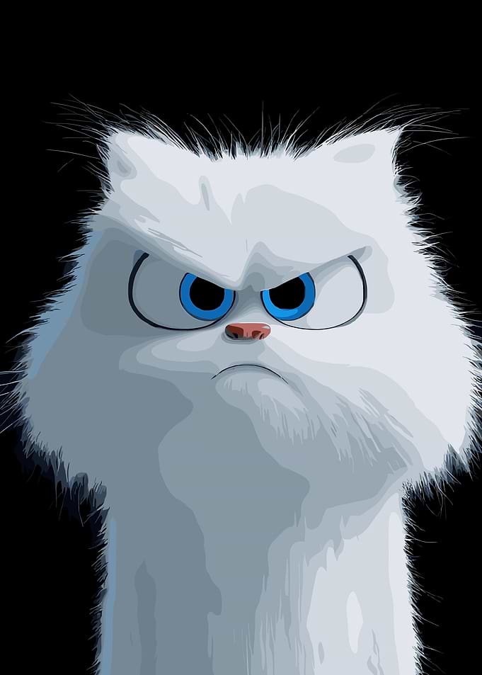 Grumpy White Cat Cartoon Portrait