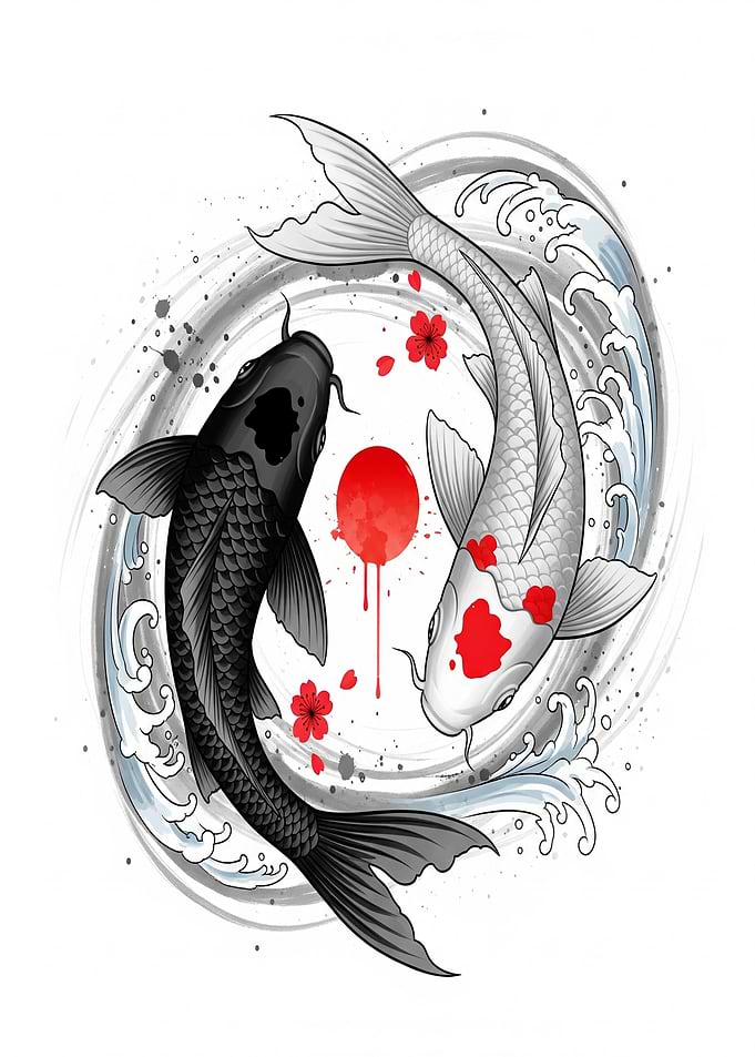 Yin Yang Koi Fish Illustration