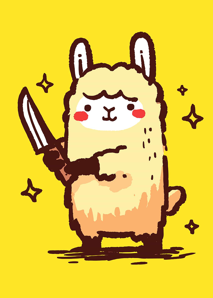 Llama with Knife on Yellow Background