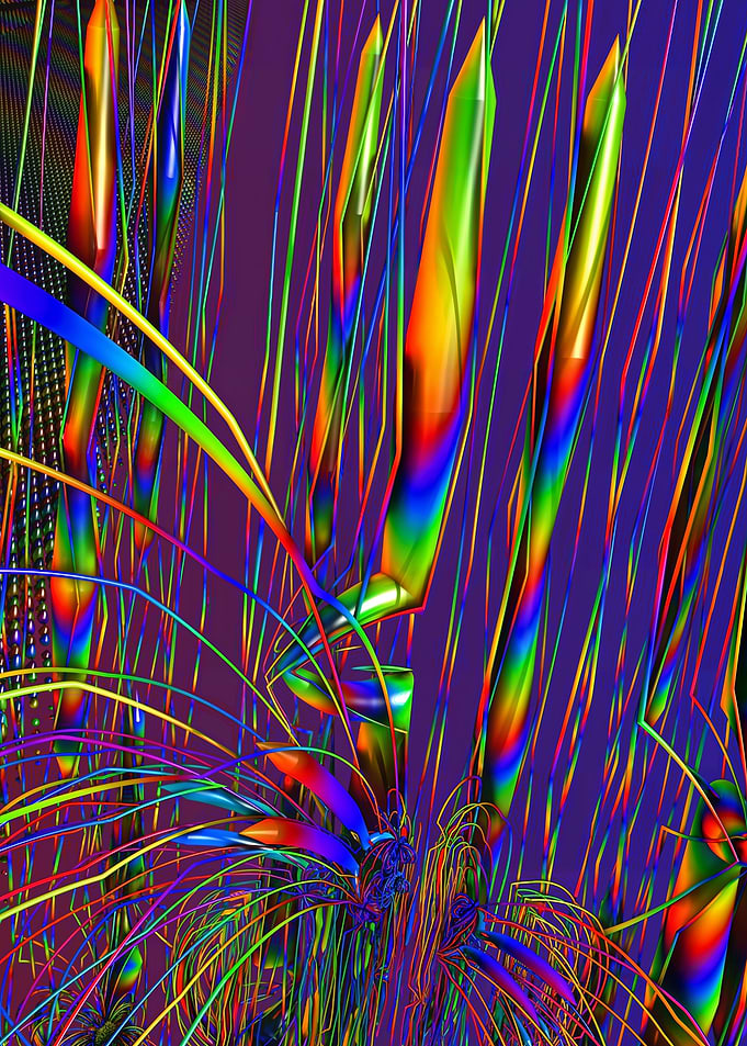 Abstract Rainbow Geometric Forms on Purple