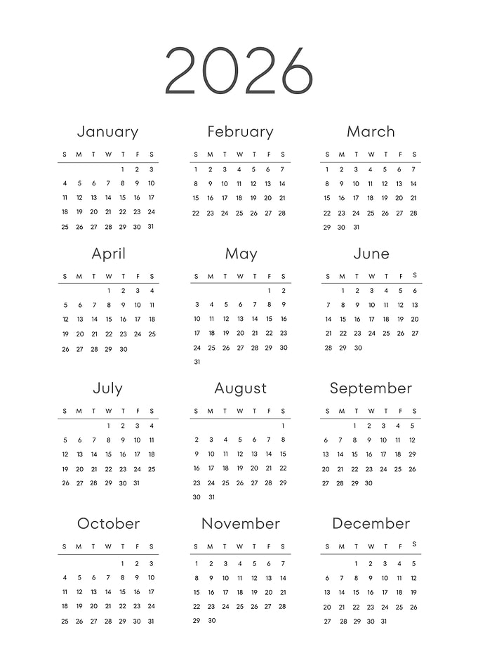 2026 Year Calendar