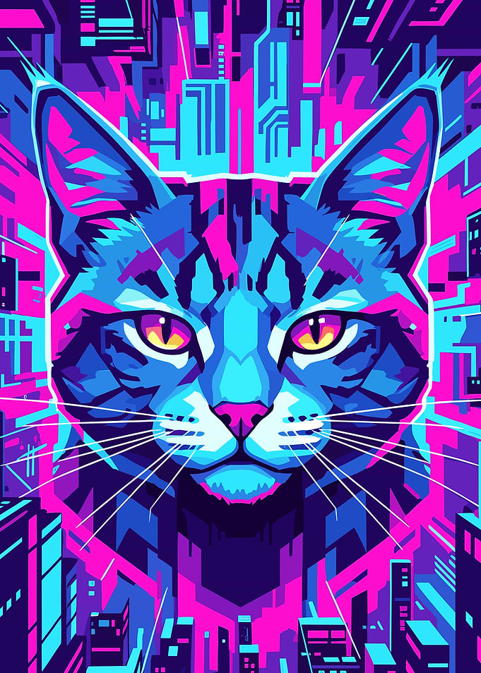 Cyberpunk Cat Cityscape