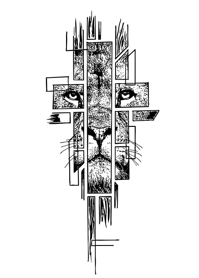 Abstract Lion Face Black and White