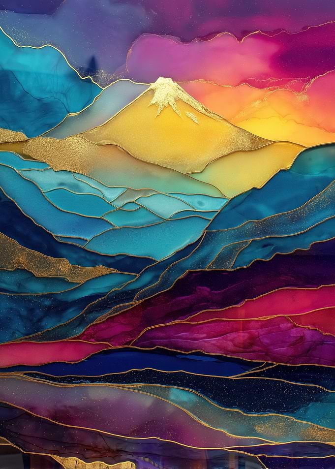 Abstract Mountain Landscape with Golden Accents