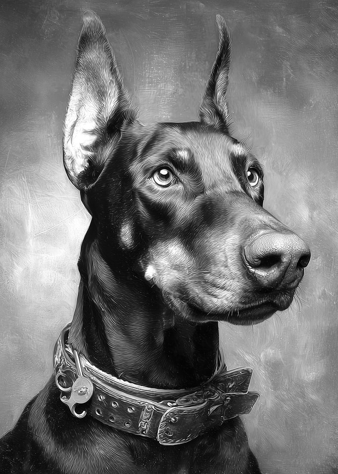 Doberman Portrait in Black and White