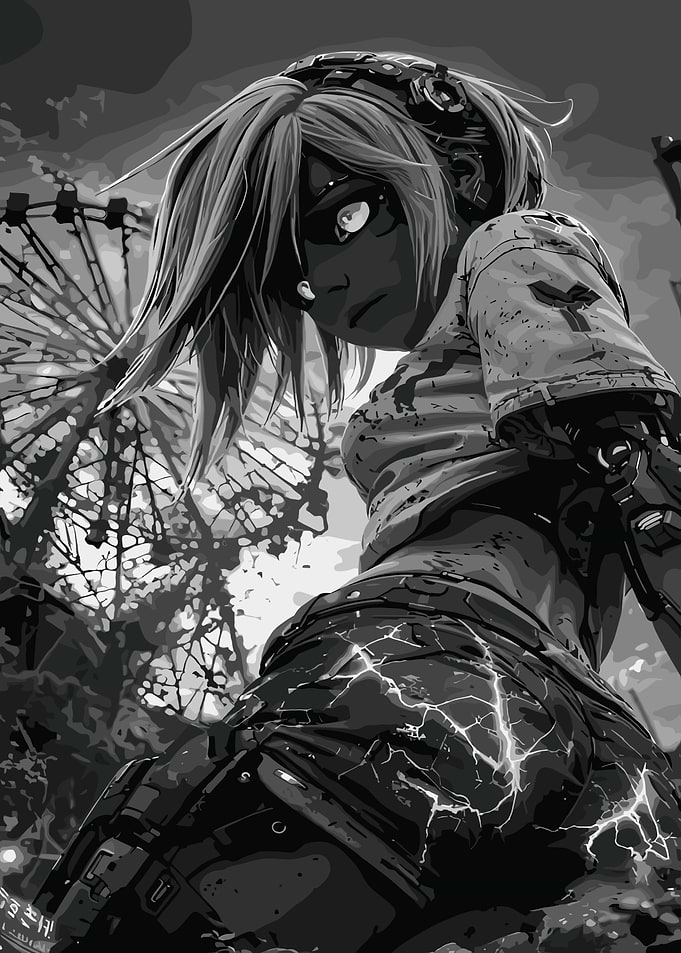 Cyberpunk Girl in Monochrome