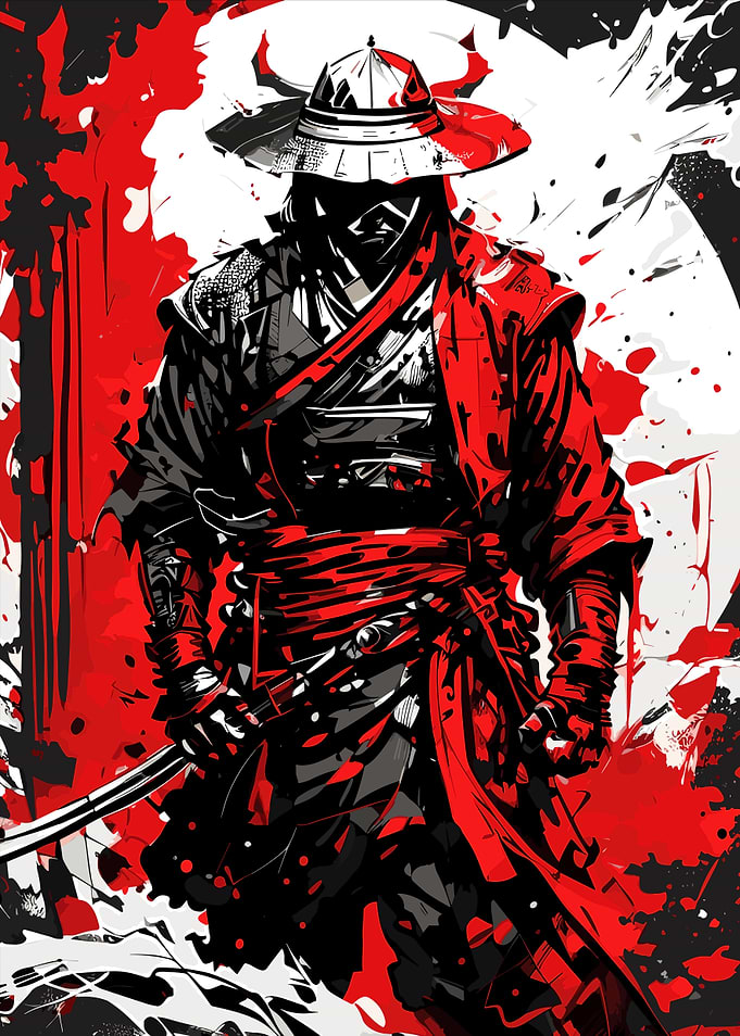 Crimson Ronin – Masked Samurai Wall Art