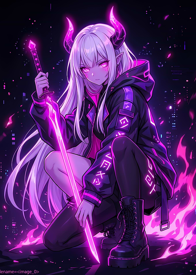 Anime Demon Girl with Sword