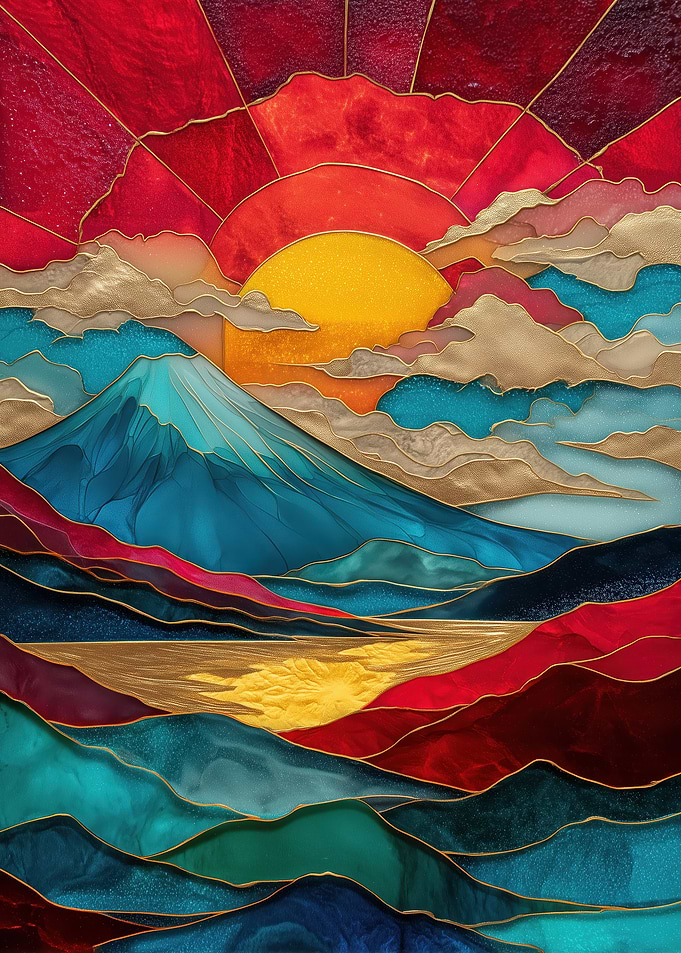 Stained Glass Sunrise Landscape