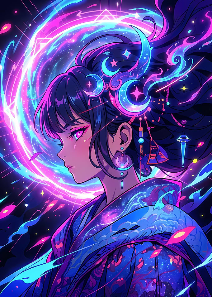 Anime Girl with Cosmic Background