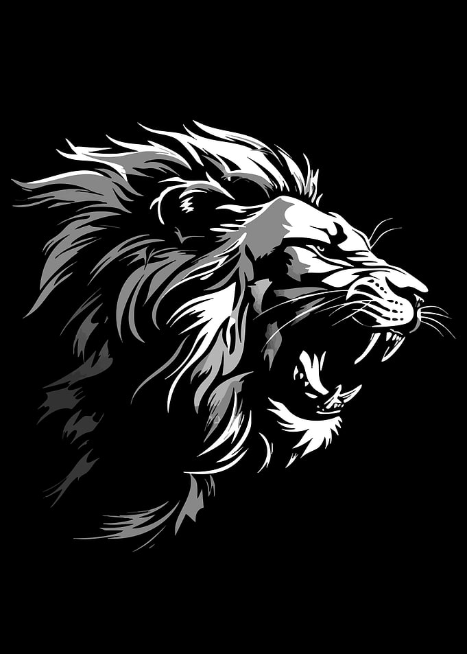 Roaring Lion Head Black and White