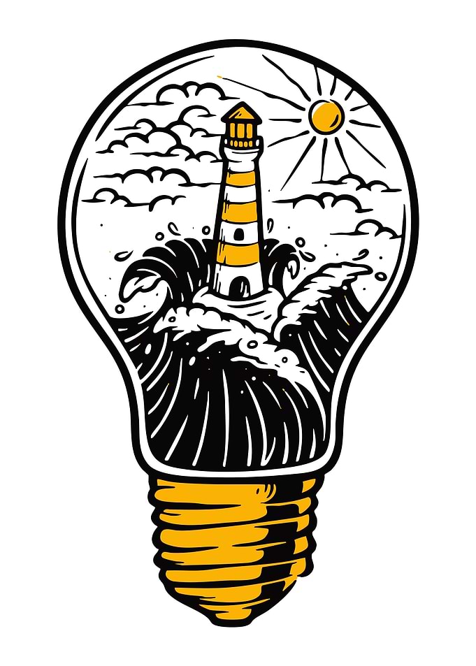 Lighthouse in a Lightbulb Illustration